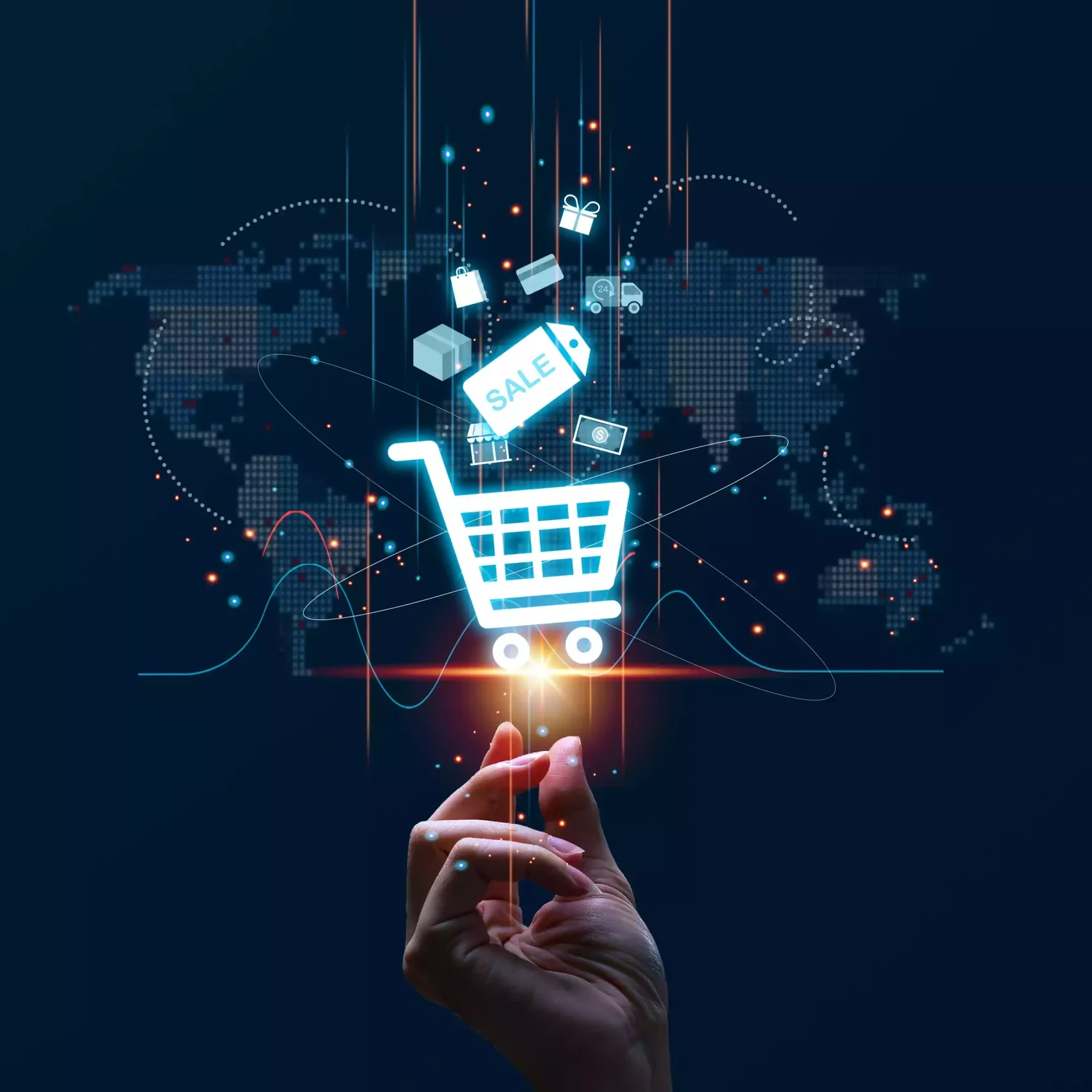 Digital modern online shopping and e-commerce concept, The modern interface online shopping digital futuristic. stock photo